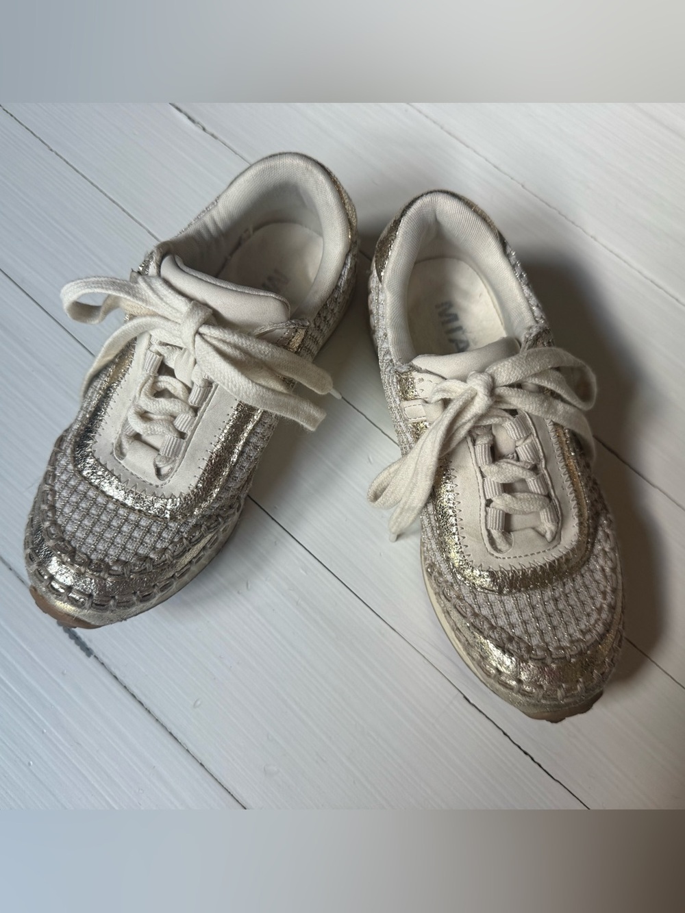 MIA Metallic Gold Knit Sneakers Girls Size 13 Lace Up Boutique Kids Shoes